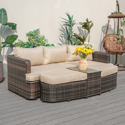 Anazco 88.98" Wide Outdoor Wicker Patio Daybed with Cushions by Wade Logan