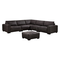Fawcette 112" Wide Genuine Leather Symmetrical Modular Corner Sectional with Ottoman by Hokku Designs