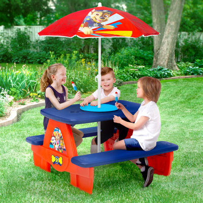 PAW Patrol 4 Seat Activity Picnic Table With Umbrella And Lego Compatible Tabletop by Delta Children