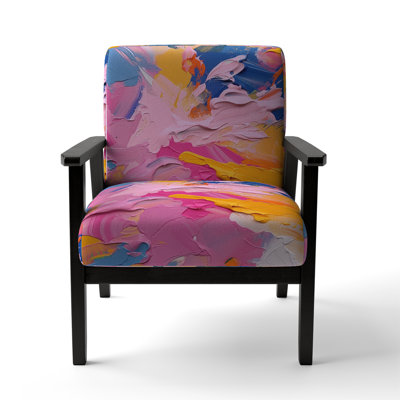 Pink Blue And Yellow Liquid Art VI - Upholstered Modern Arm Chair by Design Art
