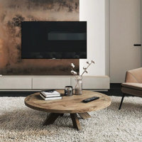Retro American Solid Wood Round Coffee Table by Creature B Comforts