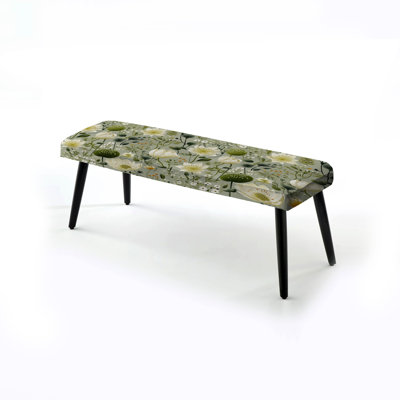 Earthy Zen Garden - Plants Upholstered Black Bench by Design Art