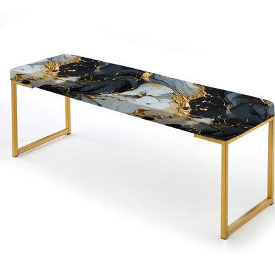 Gilded Gold And Black Luxe Marble Splendor - Marble Upholstered Gold Bench by Design Art