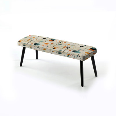 Teal And Orange Mid Century Geometric Pattern - Geometric Upholstered Black Bench by Design Art