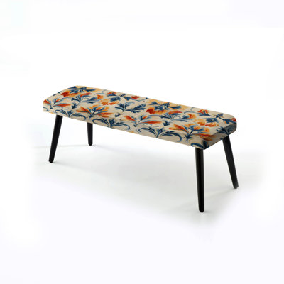 Orange And Blue Ikat Facade Splendor - Ikat Upholstered Black Bench by Design Art