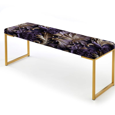 Deep Purple Glamorous Majesty - Paisley Upholstered Gold Bench by Design Art