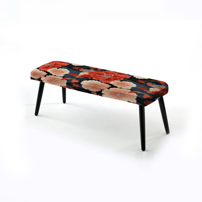 Red Geisha Japanese Pattern - Japanese Upholstered Black Bench by Design Art