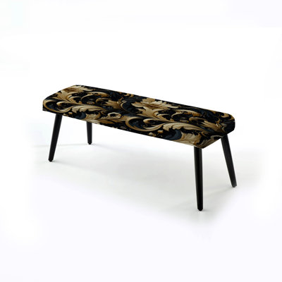Black And Gold Intrigue Elegance - Marble Upholstered Black Bench by Design Art