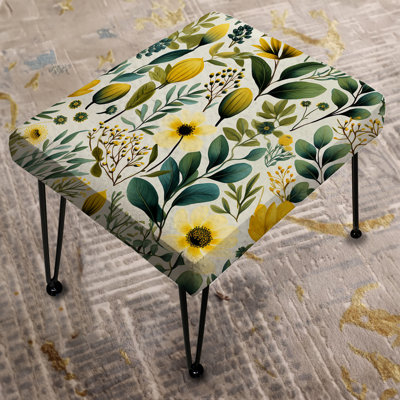 Botanical Ferns In Green And Yellow - Floral Rectangle Ottoman