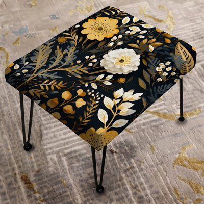 Black And Yellow Boho Botanical - Boho Rectangle Ottoman by Design Art