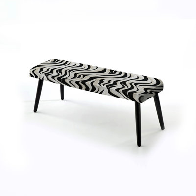 Black Zebra Print Wallpaper - Striped Upholstered Black Bench by Design Art