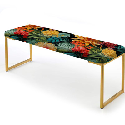 Jungle Splendor Tropical Pattern - Tropical Upholstered Gold Bench by Design Art