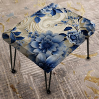 Romantic Cobalt Blue Swirls Victorian Pattern IV - Floral Rectangle Ottoman by Design Art