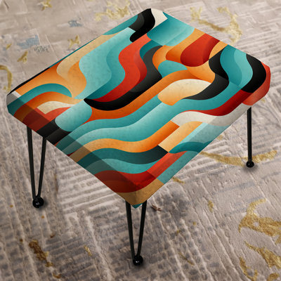 Blue And Orange Maze Illusion - Midcentury Rectangle Ottoman by Design Art