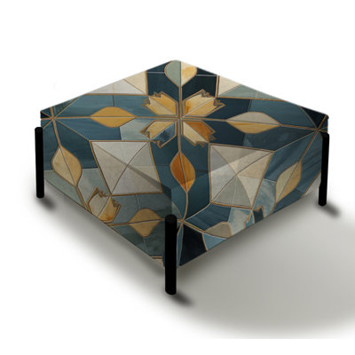 Antique Beige And Blue Moroccan Tiles - Geometric Large Square Ottoman by Design Art