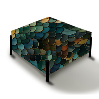 Emerald And Blue Mosaic Symphony - Abstract Large Square Ottoman