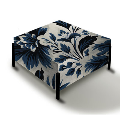 Blue And White Damask Euphony I - Damask Large Square Ottoman by Design Art