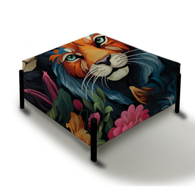 Eclectic Lion Extravaganza - Eclectic Large Square Ottoman by Design Art