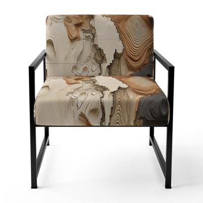 Beige And Brown African River Collage - Upholstered Abstract Accent Side Chair by Design Art