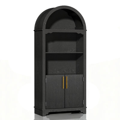 Arched Display Cabinet With Decorative Striped Doors, Modern Accent Storage Cabinet by ChicFurnit