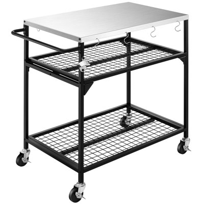 Taveyon Stainless Steel Outdoor Grill Cart, Grill Table with 4 Brakable Swivel Casters Three-Shelf Movable Food Prep and Work Cart Table Heavy Duty Pi