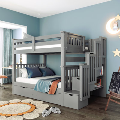 Full over Full Bunk Bed with Shelves & 6 Storage Drawers – Wood Bunk Bed for Kids & Teens by Chet Connect