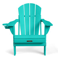 Besteiro Adirondack Chair Wood Texture HDPE Foldable Patio Chair Fire Pit Chair with Cup Holder by Rosecliff Heights