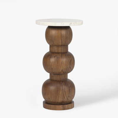Lora White Marble Top Round Drink Table by Millwood Pines