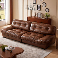 Tyffanie 102.4" Mid-Century Luxury Genuine Leather Sofa Comfy Couch With Armless
