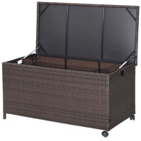 Gymax 50 Gallons Gallon Water Resistant Wicker Deck Box with Wheels in Mix Brown by Gymax