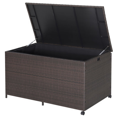 Gymax 133 Gallons Gallon Water Resistant Wicker Deck Box with Wheels in Mix Brown by Gymax