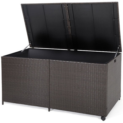 Gymax 175 Gallons Gallon Water Resistant Wicker Deck Box with Wheels in Mix Brown by Gymax