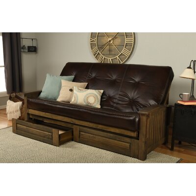 Stratford Queen 87" Wide Faux Leather Loose Back Futon And Mattress with Storage by The Twillery Co.