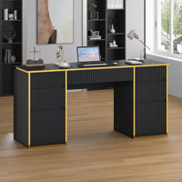 Computer Desk with 7 Drawers, 58 Inch Fluted Excutive Desk with 2 File Drawers by Mercer41