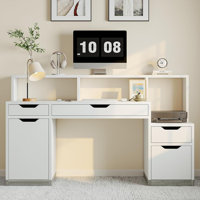 58 Inch White Desk with Drawers & File Storage Cabinet, Computer Desk with Monitor Stand, 4 Drawers & printer shelf, Home Office Desk with File Drawer by Ebern Designs