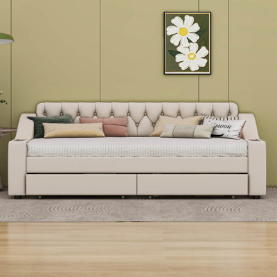 Twin Size Upholstered Daybed with Storage Armrests and USB Port by Cosmic