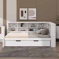 Wooden Daybed with Twin Size Trundle, Storage Shelf and USB Charging Ports by Cosmic