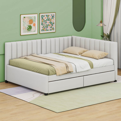 Full / Double Upholstered Daybed with 2 Storage Drawers Sofa Bed Frame by Cosmic