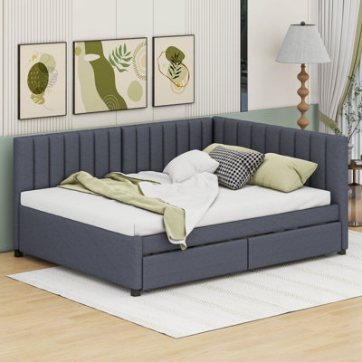 Full / Double Upholstered Daybed with 2 Storage Drawers Sofa Bed Frame by Cosmic