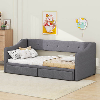 Twin XL To King Size Upholstered Daybed With Two Drawers