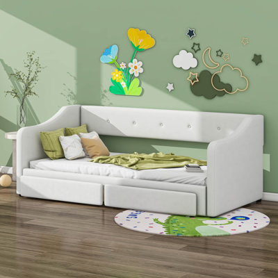 Twin XL To King Size Upholstered Daybed With Two Drawers by Cosmic