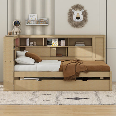 Twin Size Wood Daybed With Storage Shelves, USB And Trundle by Cosmic