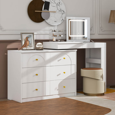 Vanity Desk With Mirror And Lights, Makeup Vanity Table With Flip-Top Tabletop And Drawers,Shelves by Cosmic