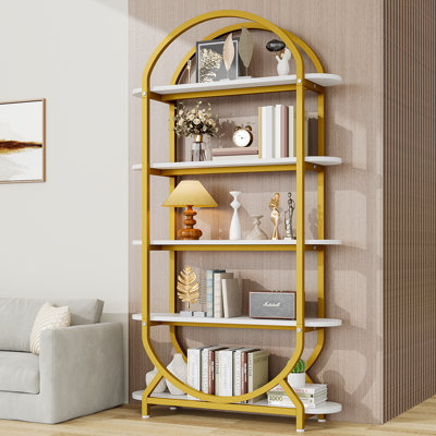 Tall Bookshelf Arched Bookcase, Modern 5-tier Book Shelves With Storage Organizer, Black by kepptory