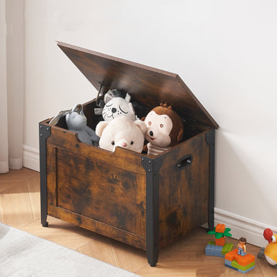 Wooden Storage Trunk with Metal Frame,Entryway Shoes Bench by Yesurprise