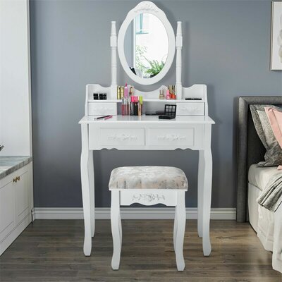 Edna Vanity Set with Stool and Mirror by House of Hampton