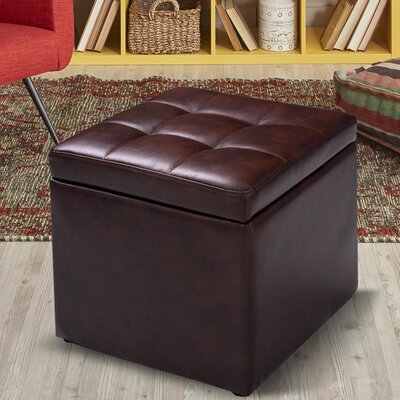 Plainview 16" Wide Faux Leather Square Storage Ottoman by Charlton Home