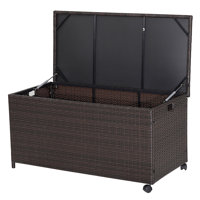 Costway 50 Gallons Gallon Water Resistant Wicker Deck Box with Wheels in Mix Brown by Costway