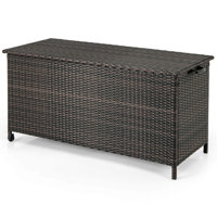 Costway 85 Gallon Rattan Deck Box With Waterproof Liner Universal Wheels & Gas Strut by Costway