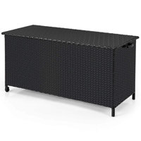 Costway 85 Gallon Rattan Deck Box With Waterproof Liner Universal Wheels & Gas Strut by Costway